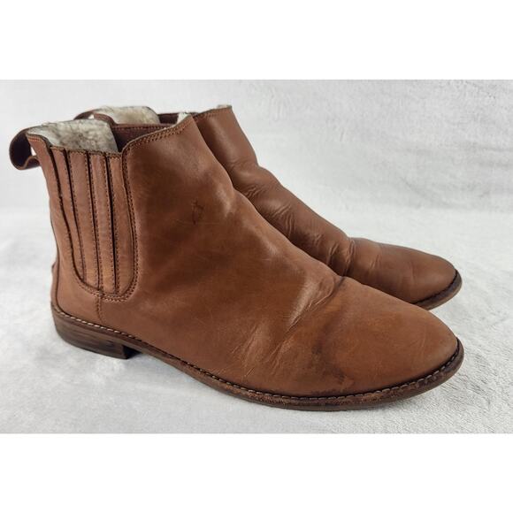 MADEWELL Ainsley Chelsea Leather Shearling Slip On Ankle Boot Brown | Size 10 - Picture 2 of 16